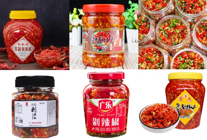 剁辣椒定量灌裝機設備_半自動剁辣椒灌裝機灌裝樣品展示